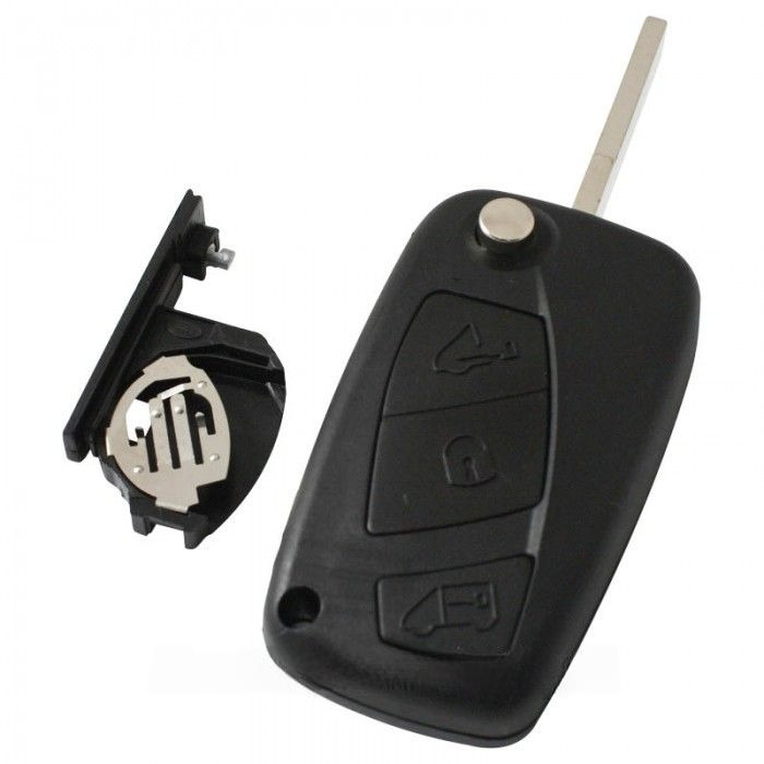 Fiat 3-knapps vikbar nyckel svart - nyckelblad rak (modell 2) Image