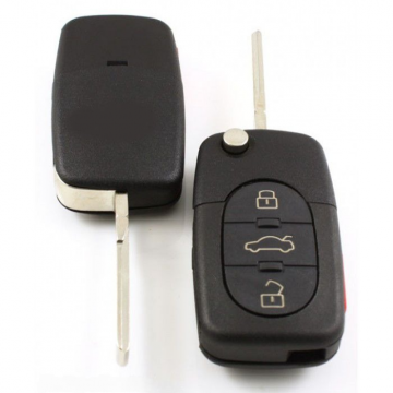 Audi 3-knapps vikbar nyckel med panikknapp - nyckelblad rakt - CR1616 batteriversion Image