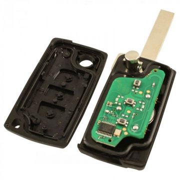 Citroën vikbar nyckel med 3 knappar - nyckelblad rakt med skåra på sidan med elektronik 433Mhz - transponder PCF7941 - batteri på chip - tryckknapp för belysning Image
