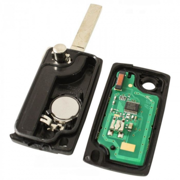 Citroën vikbar nyckel med 3 knappar - nyckelblad rakt med elektronik 433MHZ - transponder PCF7961 - batteri i hölje - tryckknapp för belysning Image