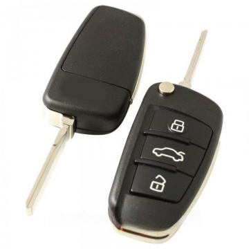 Audi 3-knapps vikbar nyckel - nyckelblad rakt med elektronik 433MHZ - ID48 transponder Image