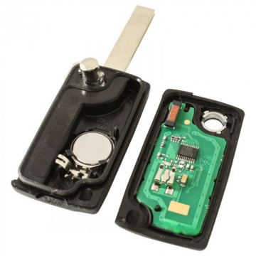 Peugeot 3-knapps viknyckel - nyckelblad rakt med skåra på sidan med elektronik 433MHZ - PCF7961 transponder - batteri i hölje - tryckknapp för bagageutrymmet Image