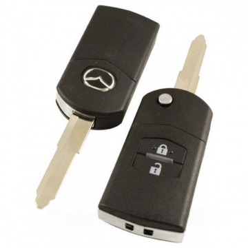 Mazda 3: Vikbar nyckel med 2 knappar - nyckelbladets spets med skåra höger elektronik 433MHZ - 4d63 transponder Image