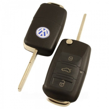 Seat 3-knapps vikbar nyckel - nyckelblad rak med skåra med elektronik 433 MHZ - ID48 transponder - 1JO959753DA Image