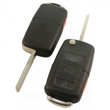 Volkswagen 3-knapps vikbar nyckel med panikknapp - nyckelblad rakt med skåra med elektronik 433 MHZ och 7946 transponder Image