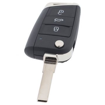 Volkswagen 3-knapps vikbar nyckel - nyckelblad rakt med skårsida med elektronik 433MHZ - ID48 transponder 5G0959752BC - 5G0959752BK