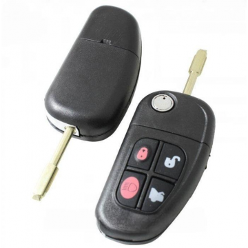 Jaguar 4-knapps vikbar nyckel - nyckelblad rund med elektronik 433MHZ - 4D60 transponder Image