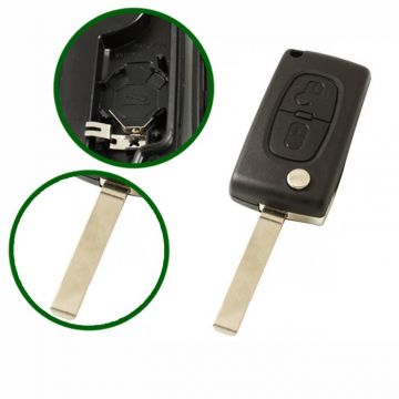 Peugeot 2-knapps vikbar nyckel - nyckelblad rakt - batteri i hölje Image