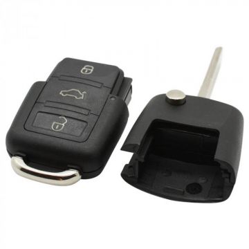 Volkswagen 3-knapps vikbar nyckel - nyckelblad rak med skåra med elektronik 433MHZ - ID48 transponder - 1J0959753DA Image