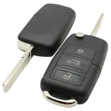 Volkswagen 3-knapps vikbar nyckel - nyckelblad rak med skåra med elektronik 433MHZ - ID48 transponder - 1J0959753DA Image