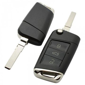 Volkswagen 3-knapps vikbar nyckel - nyckelblad rakt med skårsida med elektronik 434MHZ - ID48 transponder 5G6959752AB Image