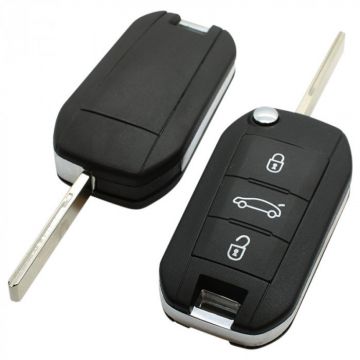 Peugeot 3-knapps viknyckel - nyckelblad rakt med skårsida med elektronik 433MHZ - PCF7941 - Hitag - AES 4A transponder Image