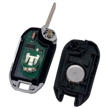 Citroën vikbar nyckel med 3 knappar - nyckelblad rakt med skåra på sidan med elektronik 433MHZ - HITAG AES 4A transponder - tryckknappsbelysning Image