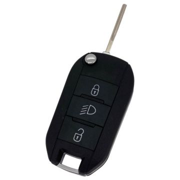 Citroën vikbar nyckel med 3 knappar - nyckelblad rakt med skåra på sidan med elektronik 433MHZ - HITAG AES 4A transponder - tryckknappsbelysning Image