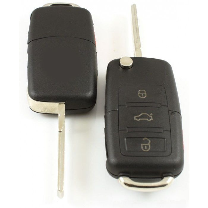 Volkswagen 3-knops klapsleutel met paniek knop - sleutelbaard inkeping zijkant (model 2)