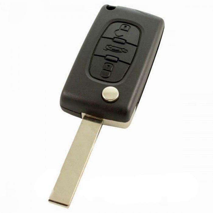 Citroën 3-knapps vikbar nyckel - nyckelblad rakt med skåra på sidan - batteri på chip - tryckknappsstart main product photo