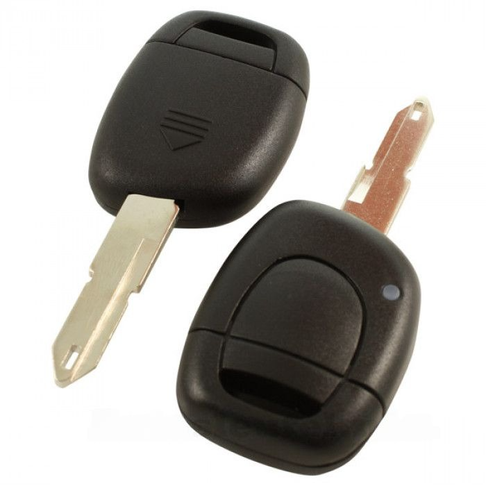 Renault 1-knops sleutelbehuizing - sleutelbaard punt met opening in punt - batterij op chip