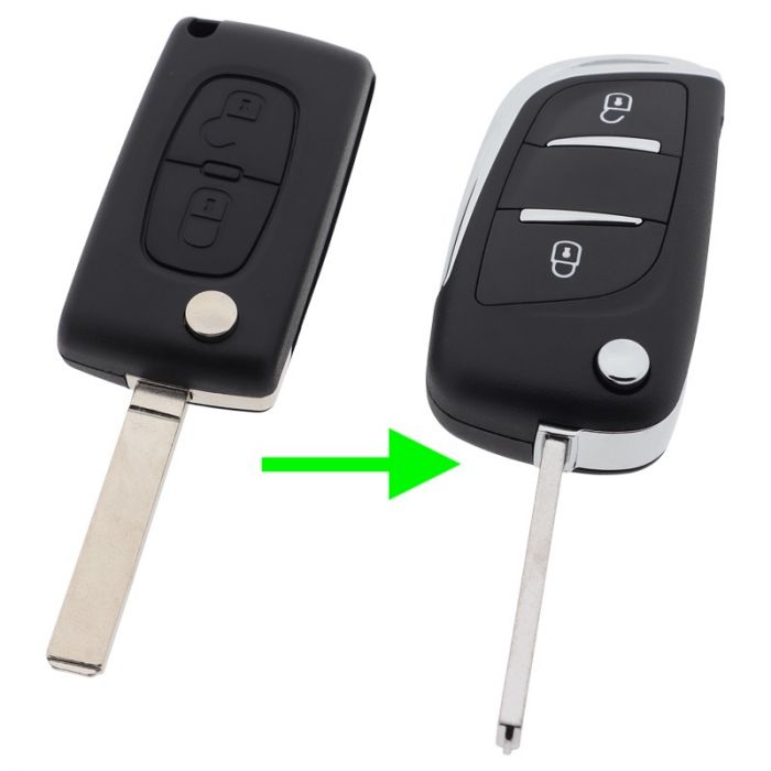Peugeot 2-knapps viknyckel - nyckelblad rakt - batteri i hölje (ombyggnadssats) main product photo