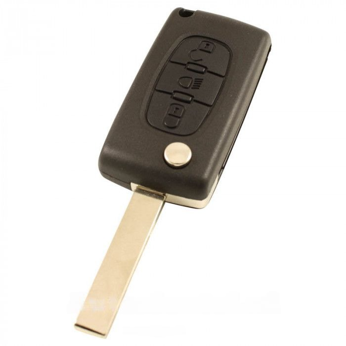 Citroën vikbar nyckel med 3 knappar - nyckelblad rakt med skåra på sidan med elektronik 433Mhz - transponder PCF7941 - batteri på chip - tryckknapp för belysning main product photo