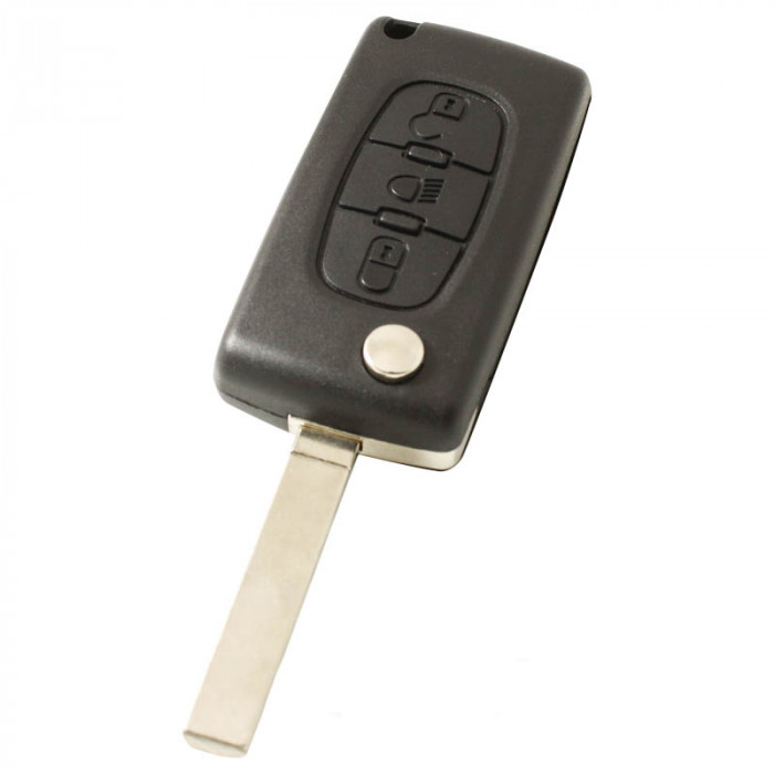 Citroën vikbar nyckel med 3 knappar - nyckelblad rakt med elektronik 433MHZ - transponder PCF7941 - batteri på chip - tryckknapp för belysning main product photo