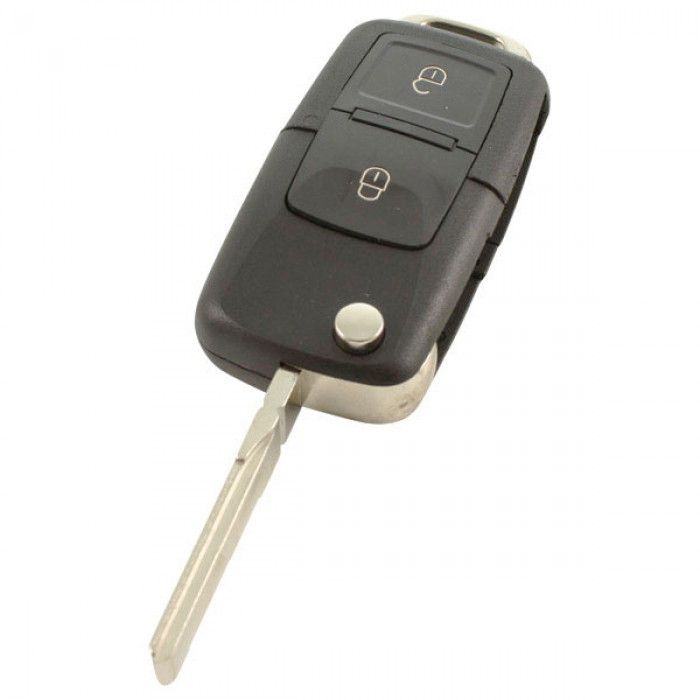 Skoda 2-knapps vikbar nyckel med panikknapp - nyckelblad rakt med sidoskåra main product photo
