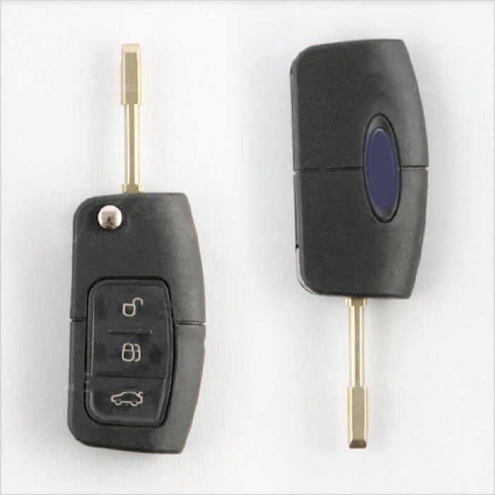 Ford 3-knapps vikbar nyckel - nyckelblad rund med elektronik 433MHZ - 4D60 transponder main product photo