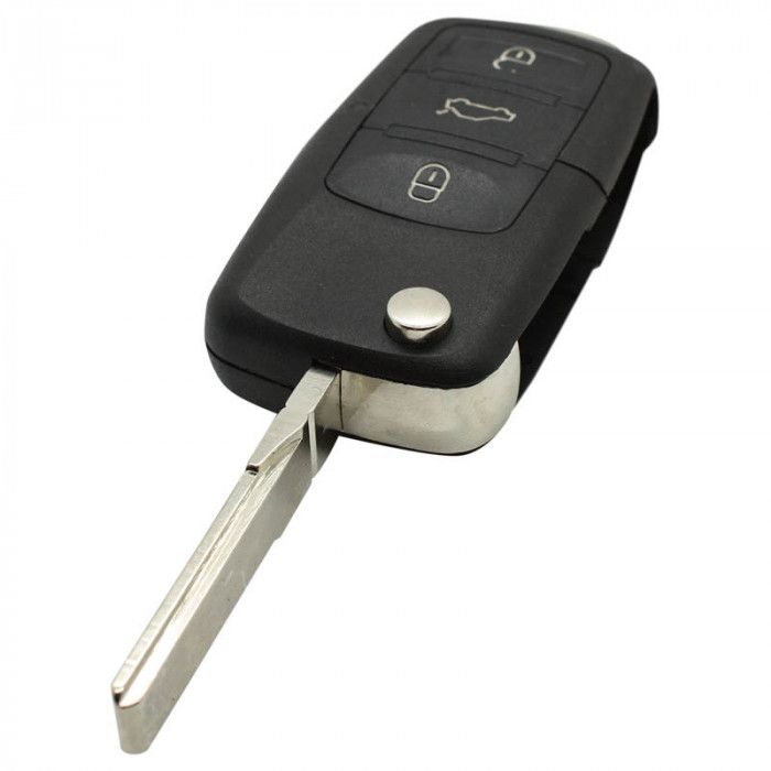 Volkswagen 3-knapps vikbar nyckel - nyckelblad rak med skåra med elektronik 433MHZ - ID48 transponder - 1J0959753DA main product photo