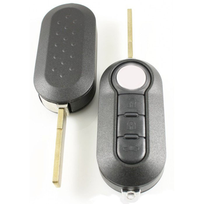 Fiat 3-knapps vikbar nyckel svart - nyckelblad rak med elektronik 434MHZ -7946 transponder - Delphi Image