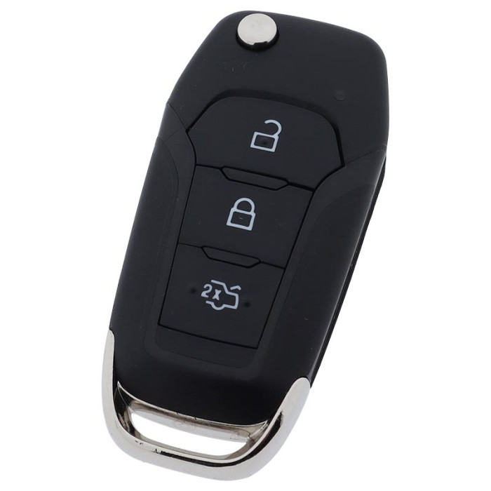 Ford 3-knapps vikbar nyckel - nyckelblad rakt med elektronik 434MHZ - ID49 transponder Image