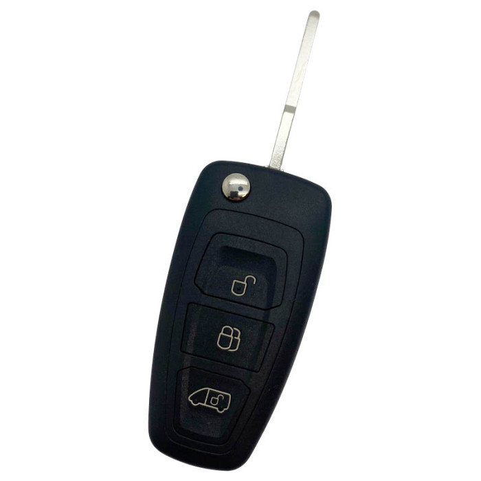 Ford 3-knapps vikbar nyckel - nyckelblad rakt med elektronik 434MHZ - ID49 transponder Image